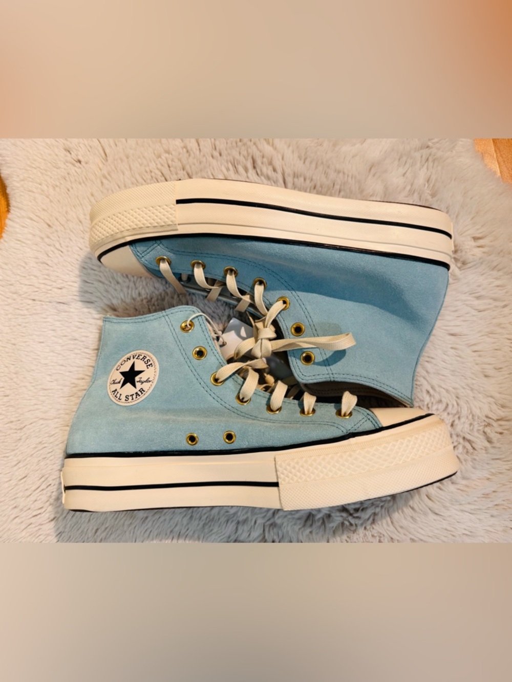 Converse Chuck Taylor Lift Platform Suede Shoes Womens Size 11 Light Blue Hi Top